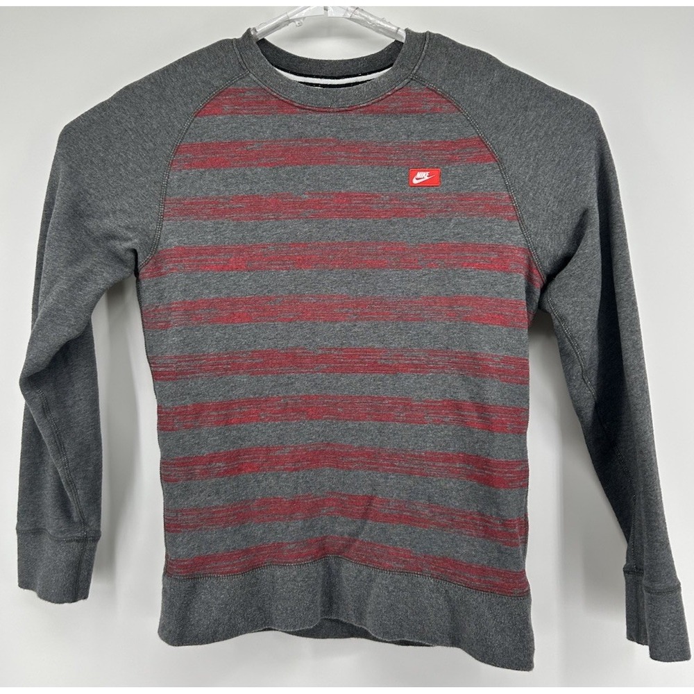 Nike Long Sleeve Pullover Sweatshirt Gray Red Striped Men's Size Medium